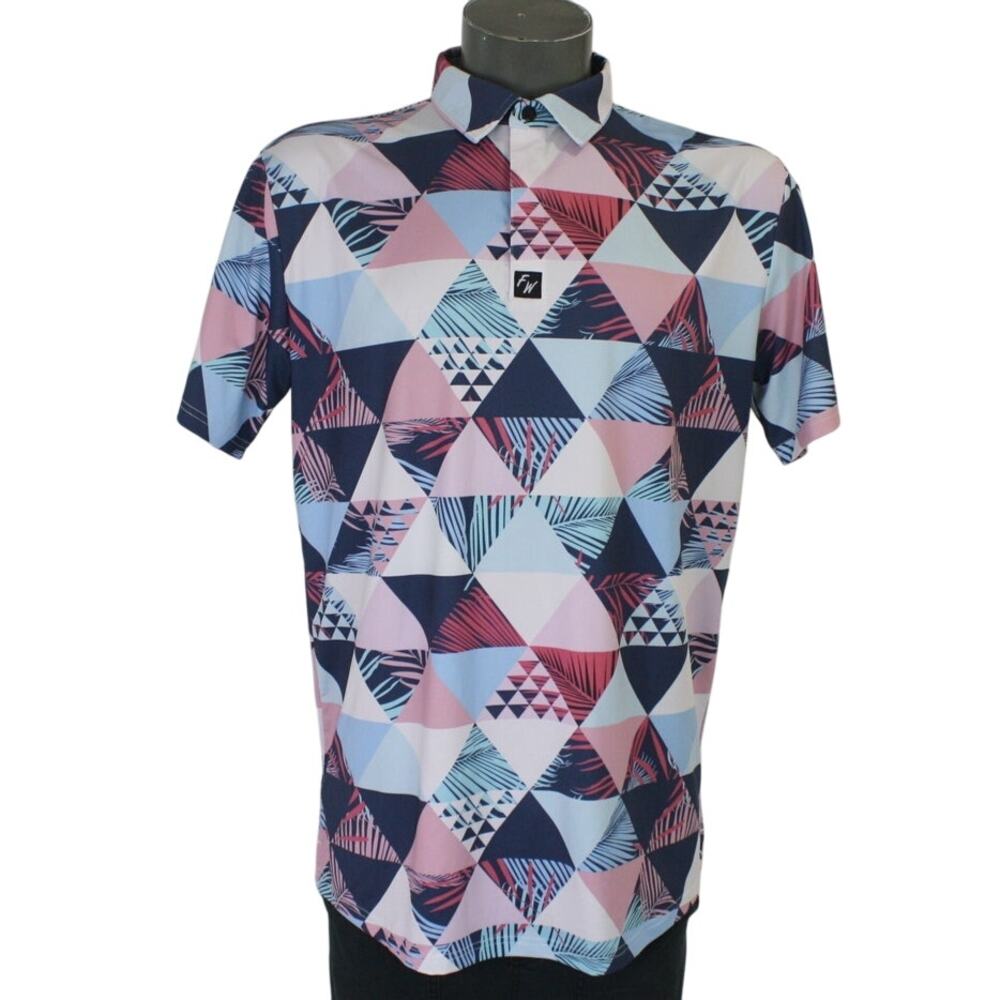 Full Wedge Geometric Performance  Golf Polo Shirt Mens L
